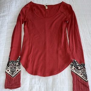 Free People burnt orange waffle long sleeve top